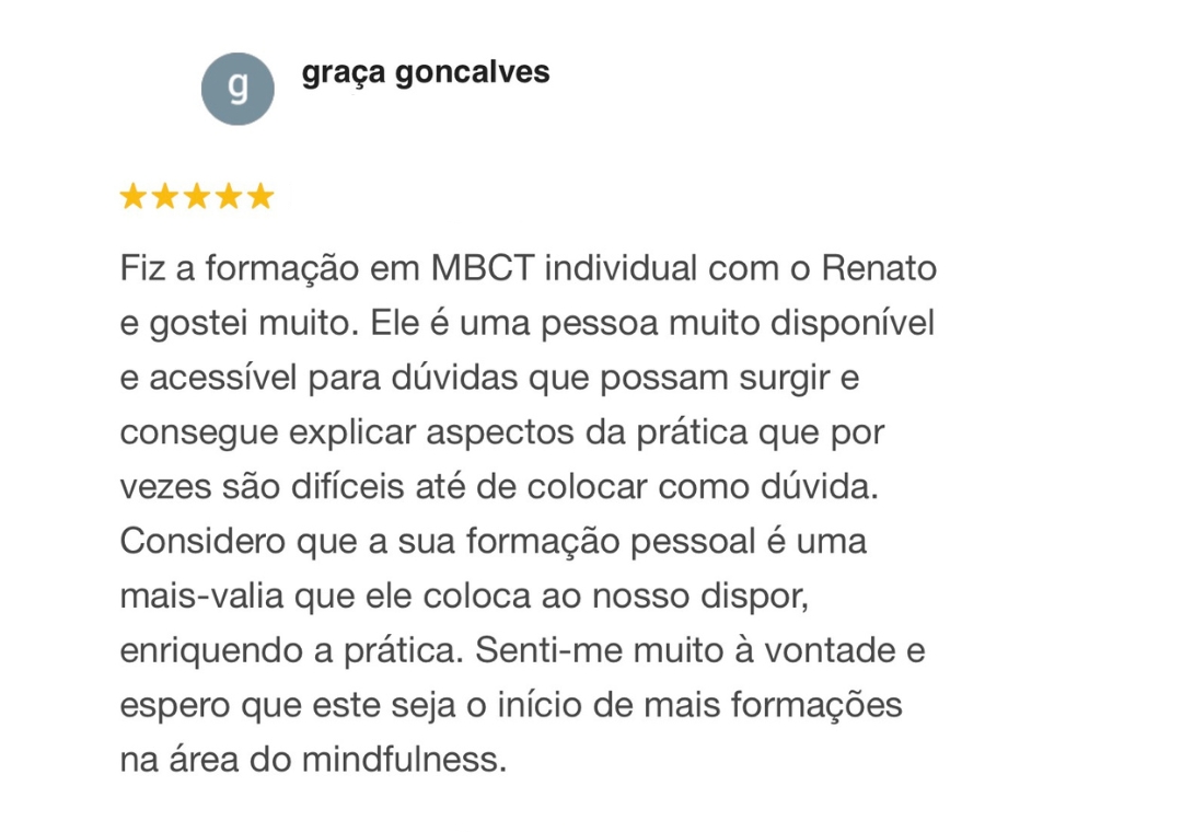 Testemunho de participante sobre a formação MBCT individual online